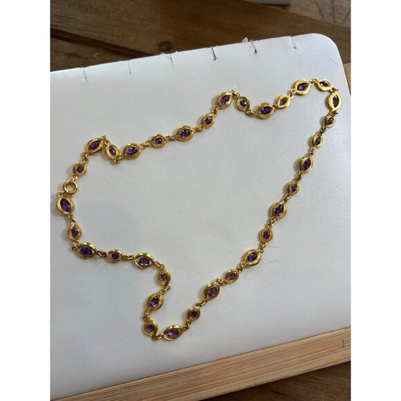 Gold-Tone Necklace With Purple Gemstones - Picture 11 of 12